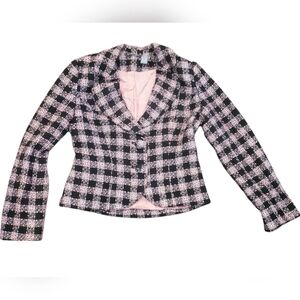 Black and Pink Tweed Pastel Blazer with Tailored Silhouette Size 4